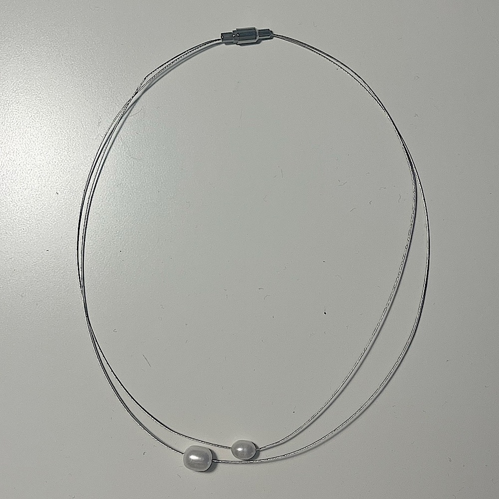 Two strand layered dainty wire necklaces with faux pearls